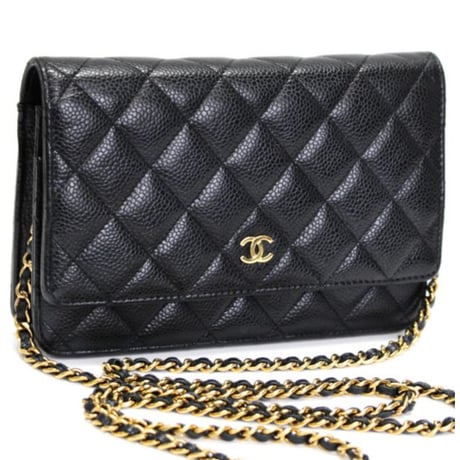 CHANEL Wallet on Chain Bag Quilted Caviar Black #75198
