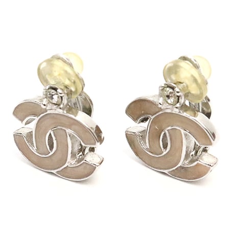 CHANEL CC Logo Motif Clip-on Earrings Silver-toned 05P #18823