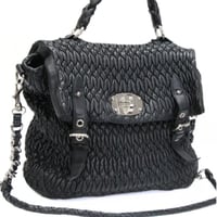 Miu Miu Matelasse Flap Shoulder Bag Leather Black #75026