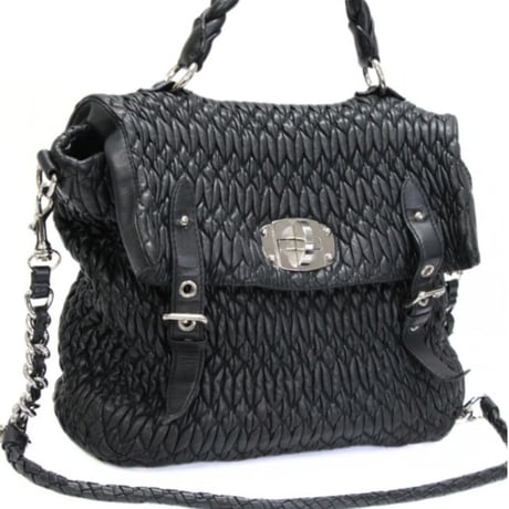 Miu Miu Matelasse Flap Shoulder Bag Leather Black #75026
