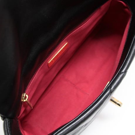 CHANEL Small 19 Shoulder Bag Quilted Shiny Lambskin Black #74408