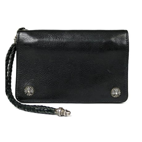 Chrome Hearts 2 Zip Cross Button Wallet With Strap Black #101994