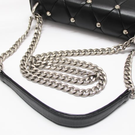 Miu Miu Matelasse Flap Shoulder Bag Studded Leather Black #74629
