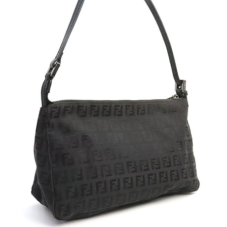 FENDI Mini Shoulder Bag Zucchino Canvas Black ＃74757