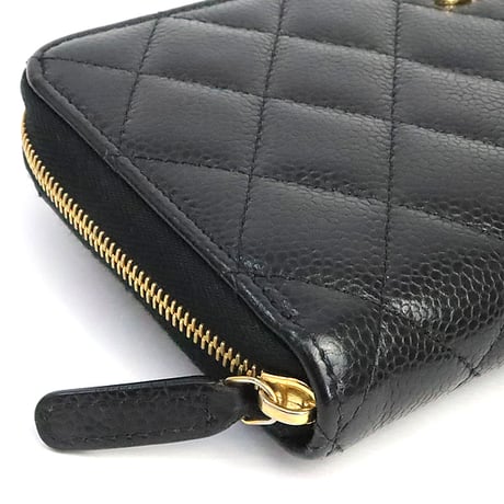 CHANEL Zip-around Wallet Quilted Caviar Black #19350