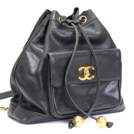 CHANEL CC Logo Drawstring Backpack with CC Turn Lock Caviar Black #74706