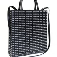 CELINE Small Vertical Cabas Tote Bag Logo Printed Leather Black #73194