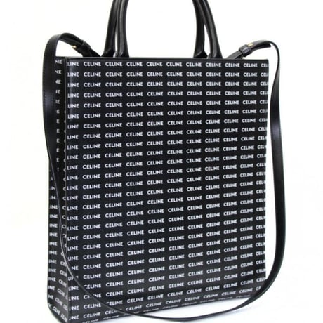 CELINE Small Vertical Cabas Tote Bag Logo Printed Leather Black #73194