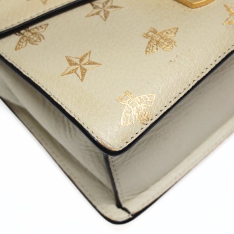 GUCCI Mini Sylvie Bee Star Top Handle Flap Bag Leather Ivory #72922
