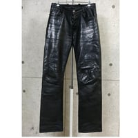 Chrome Hearts Fleur Knee Leather Pants with Cross Patch #102433