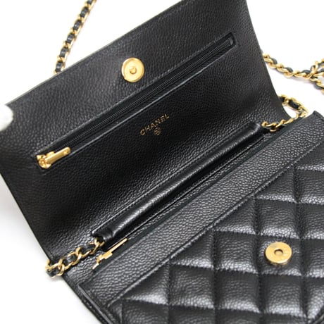 CHANEL Wallet on Chain Bag Quilted Caviar Black #74836