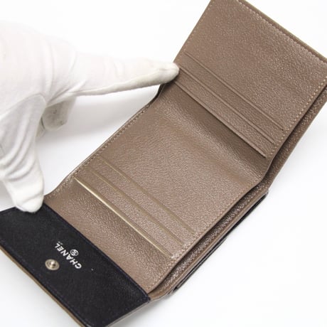 CHANEL CC Logo Trifold Wallet Wild Stitch Leather Navy Beige #748832
