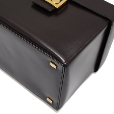 CELINE Horse Carriage Hardware Vanity Bag Leather Dark Brown #74335