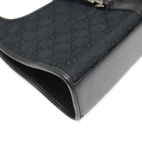 GUCCI Small Jackie Bardot Hobo Bag GG Canvas Leather Black #75231