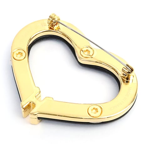 HERMES Au Coeur du Faubourg Brooch Swift Leather Gold-toned Black ＃19256