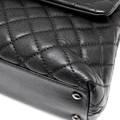 CHANEL Large Coco Handle Flap Bag Quilted Caviar Black ＃73169