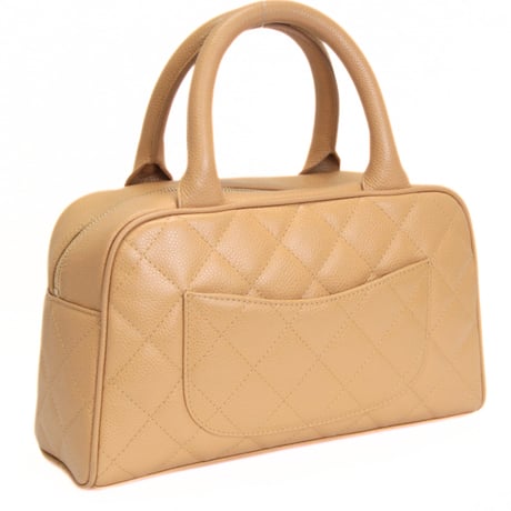 CHANEL Small Bowler Bag Quilted Caviar Beige #74225