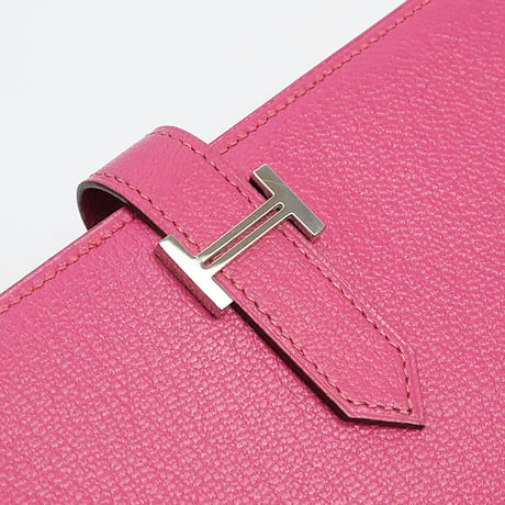 HERMES Bearn Soufflet Wallet Chevre Leather Fuchsia Pink #18991