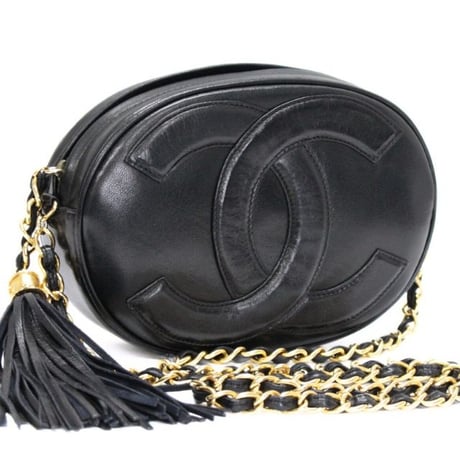 CHANEL Oval Shoulder Bag with Tassel Charm Lambskin Black #73182