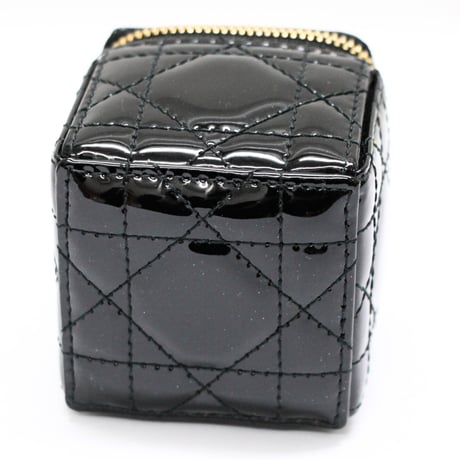 Christian Dior Micro Lady Dior Cube Pouch Cannage Patent Black #73121