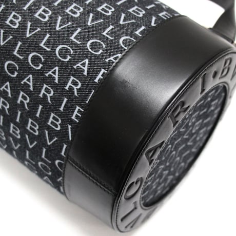 BVLGARI B-ZERO 1 Tubo Shoulder Bag Logo Mania Denim Leather Black ＃72940