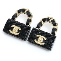 CHANEL CC Logo Quilted Bag Motif Pierced Earrings Gold-toned B23C ＃74184