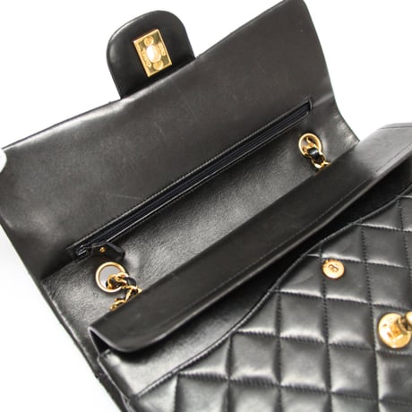 CHANEL Classic 25 Medium Double Flap Bag Quilted Lambskin Black #75114