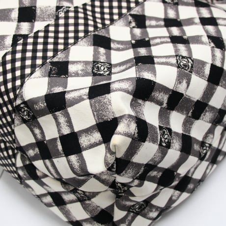 CHANEL Cruise Line Tote Bag Gingham Printed Canvas Black White #74316
