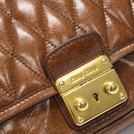 Miu Miu Mini Matelasse Flap Shoulder Bag Leather Brown #74969