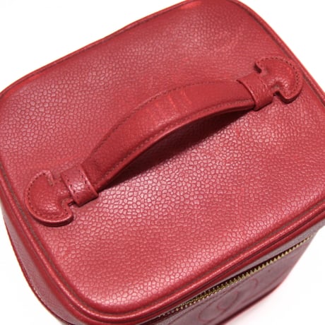 CHANEL CC Logo Vanity Bag Caviar Red #74112