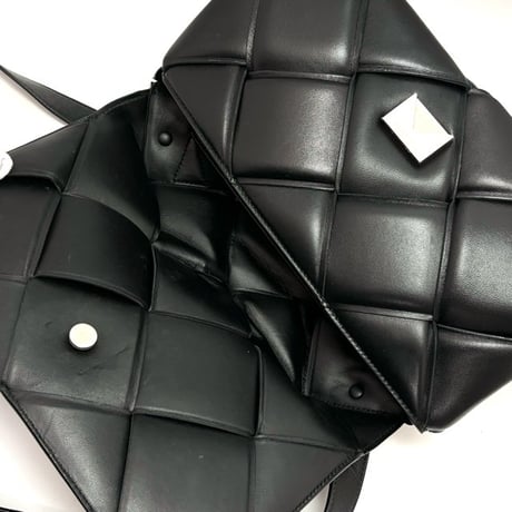 BOTTEGA VENETA Padded Top Handle Shoulder Bag Nappa Intrecciato Leather Black #69234