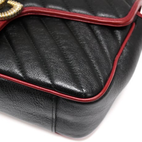GUCCI Medium GG Marmont Flap Bag Quilted Leather Black Red #72918