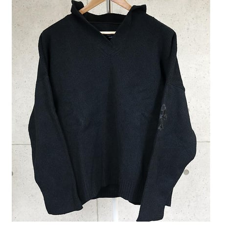 Chrome Hearts Pony Hair Cross Patched V-Neck Cashmere Sweater Black ＃101529