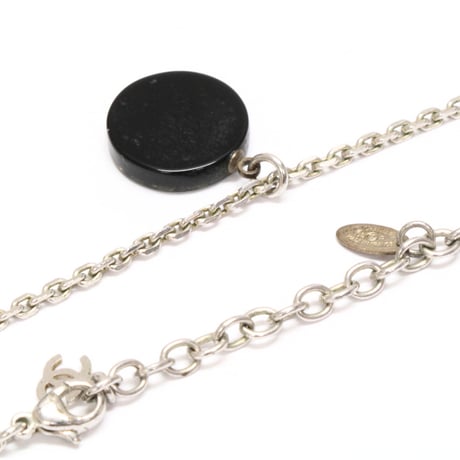 CHANEL CC Logo Rounded Pendant Necklace Resin Silver-toned Black 05P #75107