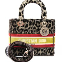 Christian Dior Medium Lady D-Lite Handbag Leopard Mizza Velvet #74229