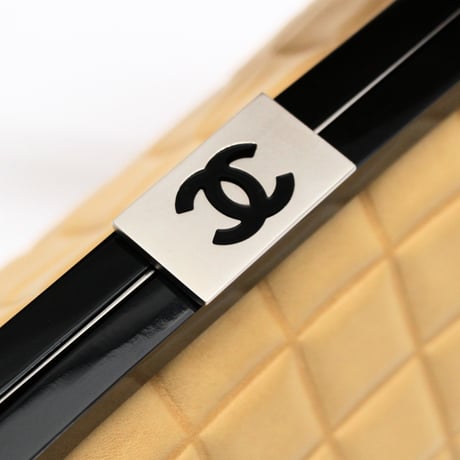 CHANEL Chocolate Bar Frame Handbag Quilted Leather Beige＃75300