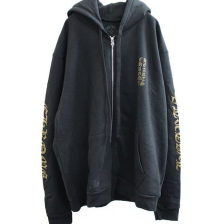 Chrome Hearts Old English logo Zip Up Hoodie Black and Khaki ＃30907