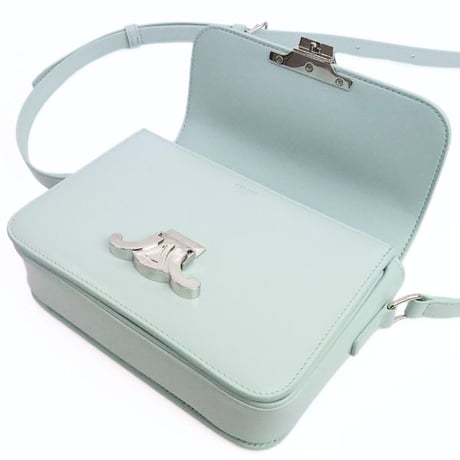 CELINE Teen Triomphe Shoulder Bag Calf Leather Pastel Blue #19289