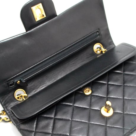CHANEL Classic 23 Small Double Flap Bag Quilted Lambskin Black ＃68818