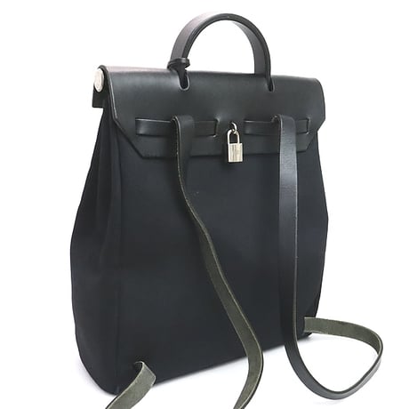 HERMES Herbag Ado PM Toile Officier Vache Hunter Leather Black ＃18372