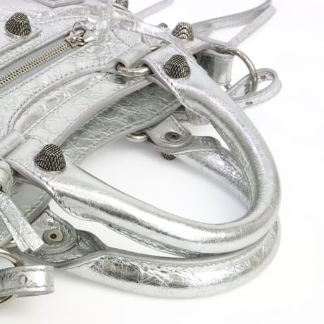 BALENCIAGA Nano Cagole Shoulder Bag Leather Metallic Silver＃19476