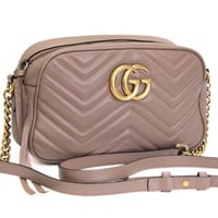 GUCCI GG Marmont Camera Bag Quilted Leather Pink Beige #73065