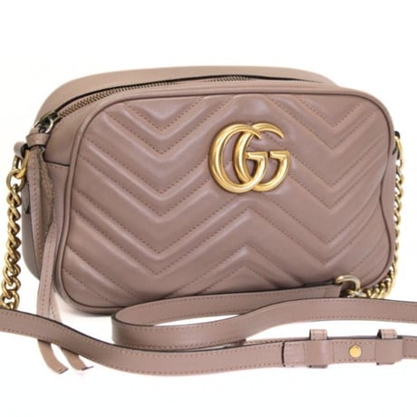 GUCCI GG Marmont Camera Bag Quilted Leather Pink Beige #73065