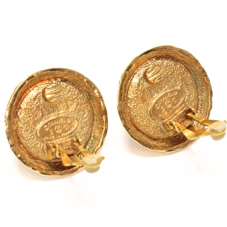 CHANEL Button Clip-on Earrings Gold-toned Stone #72487