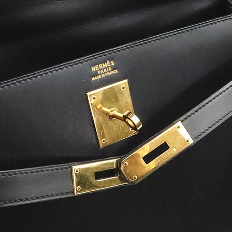 HERMES Sellier Kelly 32 Handbag Boxcalf Leather Black ＃19302