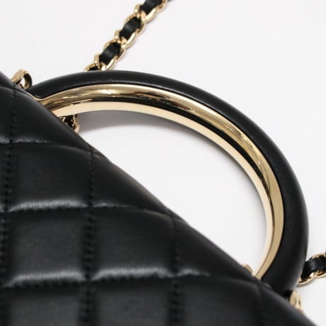 CHANEL Top Handle Flap Wallet on Chain Quilted Lambskin Black #74834