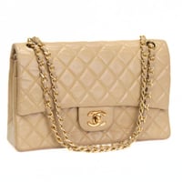 CHANEL Classic 25 Medium Double Flap Bag Quilted Lambskin Beige ＃74712