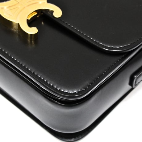 CELINE Teen Triomphe Shoulder Bag Calf Leather Black #74285