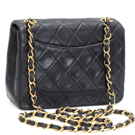 CHANEL Mini Square Flap Bag Quilted Lambskin Black #75023