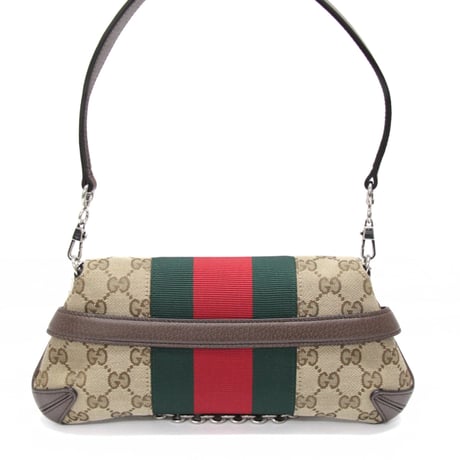 GUCCI Small Horsebit Chain Shoulder Bag GG Canvas Beige #74976